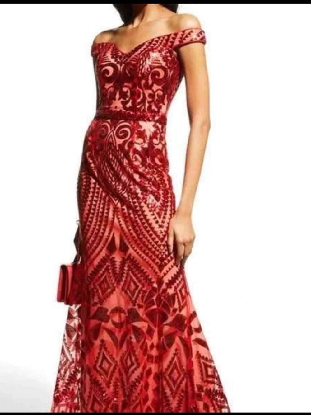 Jovani Red One-Shoulder Beaded Evening Gown